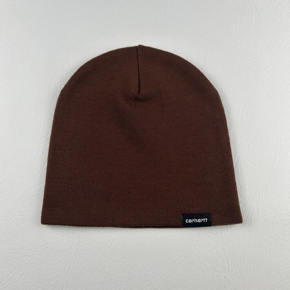 Carhartt Brown Knit Beanie Hat Logo Patch One Size Unisex Winter Watch Cap